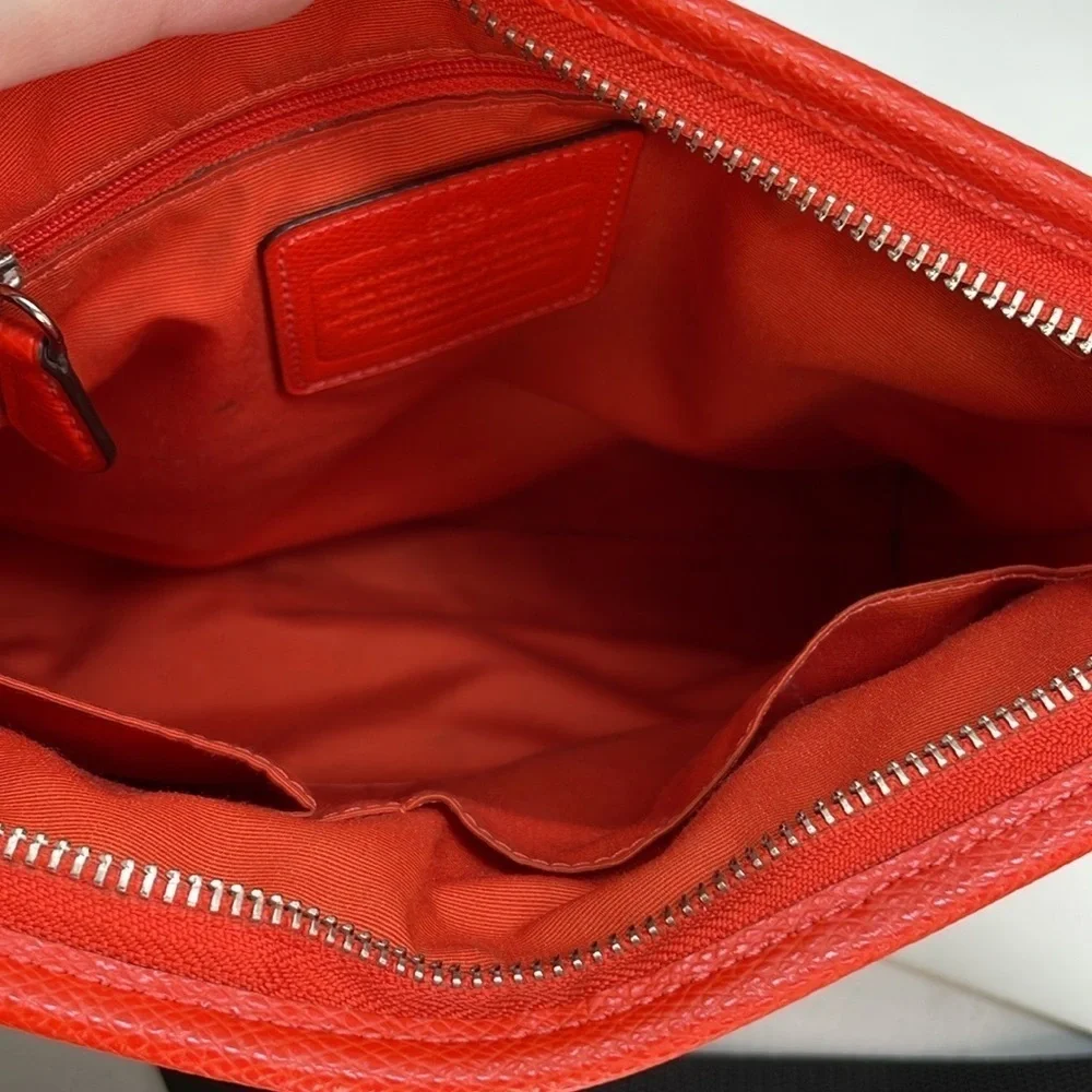 COACH Purse Shoulder Bag Crossbody Brown Red Coated Canvas Monogram Signature
